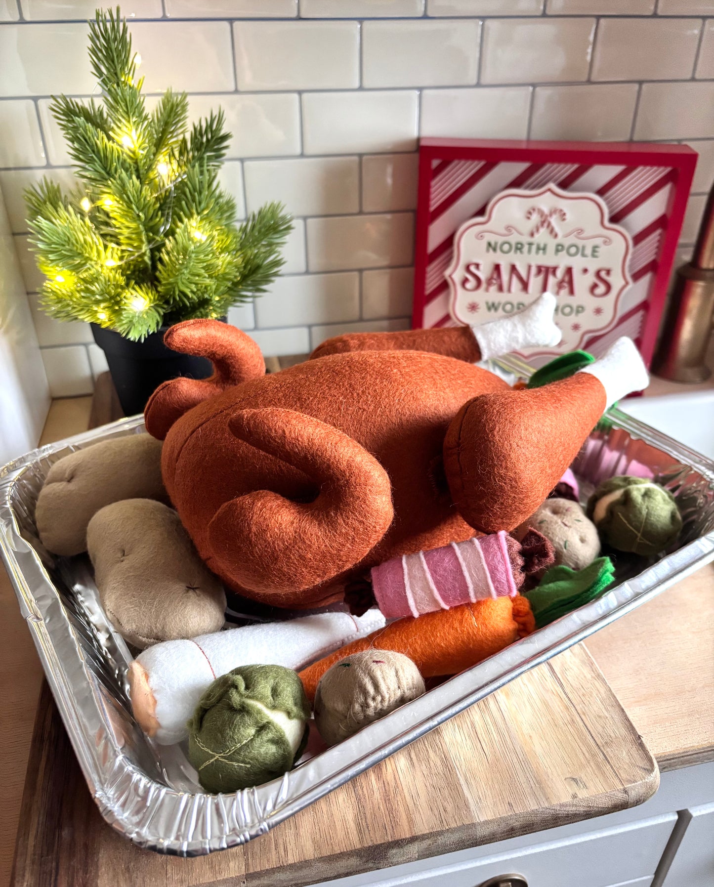 Pretend Play Felt Food Christmas Turkey Dinner Set