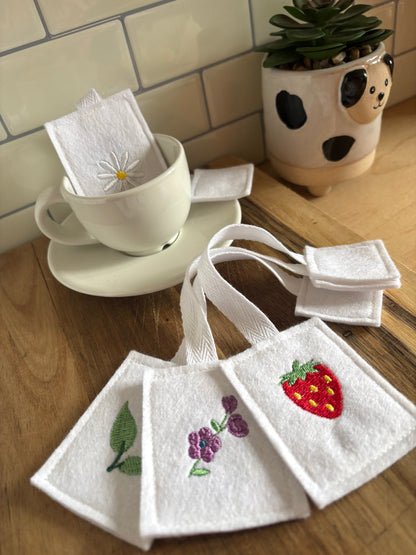 Pretend Play Felt Embroidered Tea Bags with Gift Box
