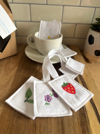 Pretend Play Felt Embroidered Tea Bags with Gift Box