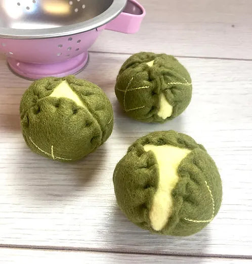 Set of Three Pretend Play Felt Food Brussel Sprouts