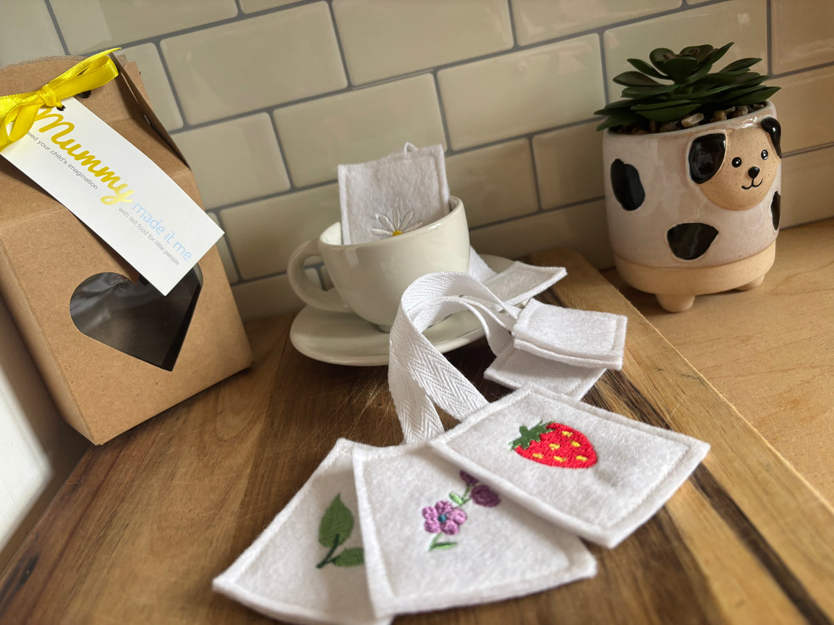 Pretend Play Felt Embroidered Tea Bags with Gift Box